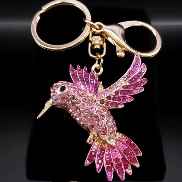 Green Hummingbird Keychain for Women Men Rhinestone Gold Color Alloy Animal Bird - Picture 7 of 13